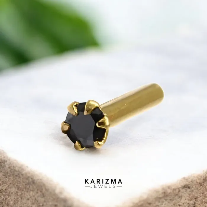 Karizma Jewels Small Round 14K Real Gold Indian Women Black CZ Nose stud nose ring Push Pin Rings Karizma Jewels Small Round 14K Real Gold Indian Women Black CZ Nose stud nose ring Push Pin Rings