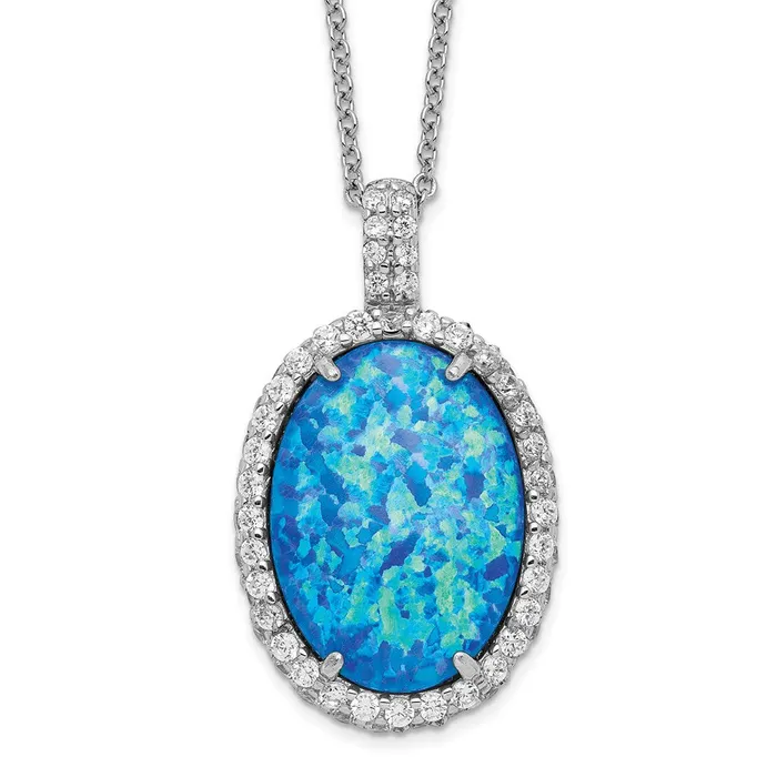 Necklaces Cheryl M SS Rhodium Plated CZ Created Blue Opal 185in NecklaceWBCQCM1399185 WB Choice Jewelry Necklaces Cheryl M SS Rhodium Plated CZ Created Blue Opal 185in NecklaceWBCQCM1399185 WB Choice Jewelry