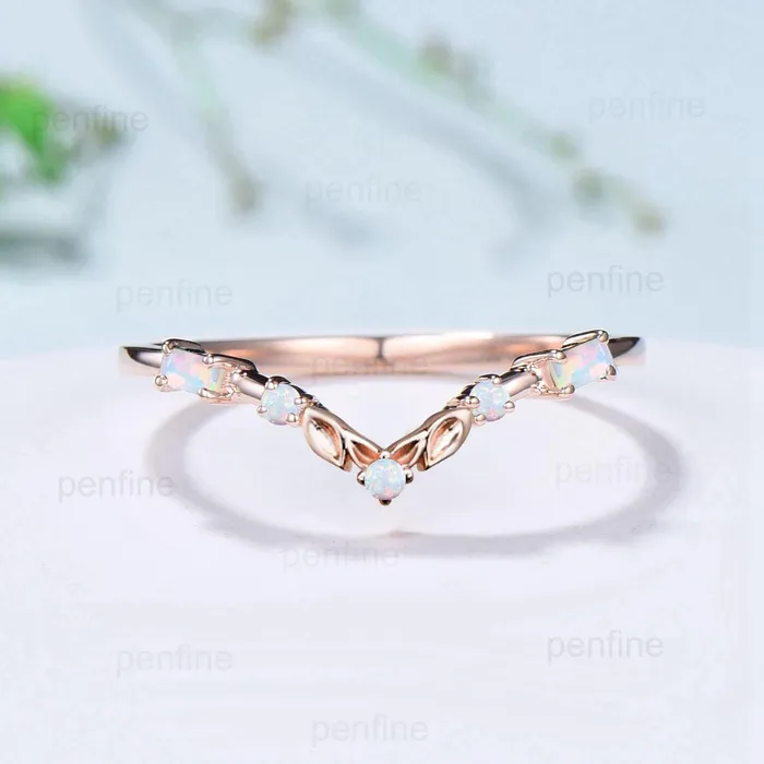 PENFINE Rings Unique Opal Wedding Band rose gold Melon seeds fire opal wedding ring Art Deco Baguette Opal Stacking matching band jewelry gift for women PENFINE Rings Unique Opal Wedding Band rose gold Melon seeds fire opal wedding ring Art Deco Baguette Opal Stacking matching band jewelry gift for women