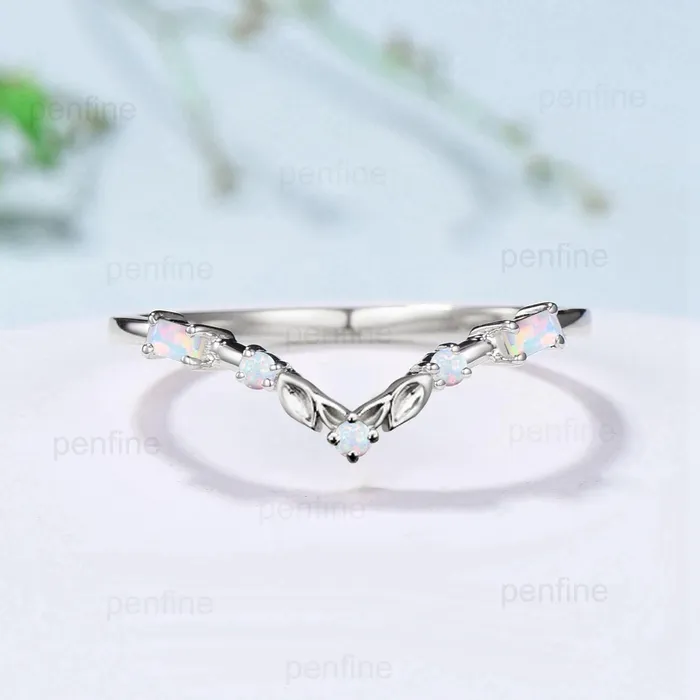 PENFINE Rings Unique Opal Wedding Band rose gold Melon seeds fire opal wedding ring Art Deco Baguette Opal Stacking matching band jewelry gift for women PENFINE Rings Unique Opal Wedding Band rose gold Melon seeds fire opal wedding ring Art Deco Baguette Opal Stacking matching band jewelry gift for women