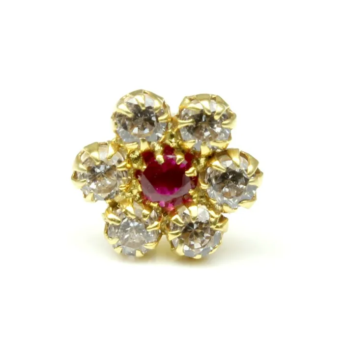 Real Gold Nose Stud Solid 14K Gold Pink White CZ Piercing Push Pin Nose stud 18g Karizma Jewels Earrings