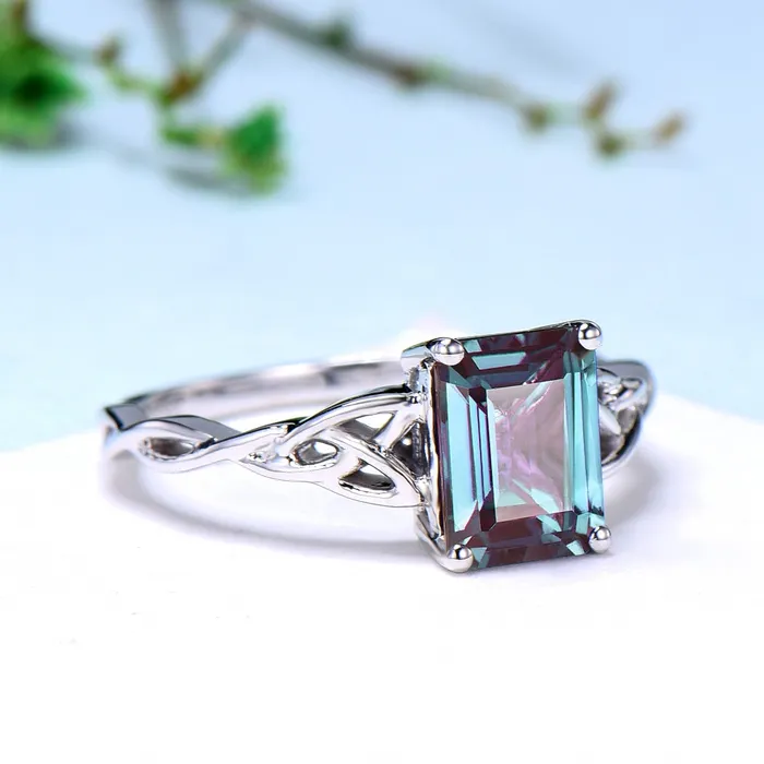 Rings PENFINE Celtic Love Knot Alexandrite Engagement Ring Silver White gold Vintage Unique Twisted Norse Viking Color Changing Wedding Ring For Women Rings PENFINE Celtic Love Knot Alexandrite Engagement Ring Silver White gold Vintage Unique Twisted Norse Viking Color Changing Wedding Ring For Women
