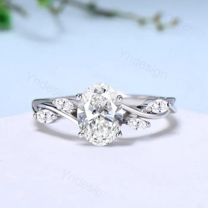 Rings PENFINE Vintage 15 Carat Oval Diamond Engagement Ring Certificate Lab Grown Diamond Engagement Ring Unique Five Stone Marquise Diamond Wedding Gift Rings PENFINE Vintage 15 Carat Oval Diamond Engagement Ring Certificate Lab Grown Diamond Engagement Ring Unique Five Stone Marquise Diamond Wedding Gift