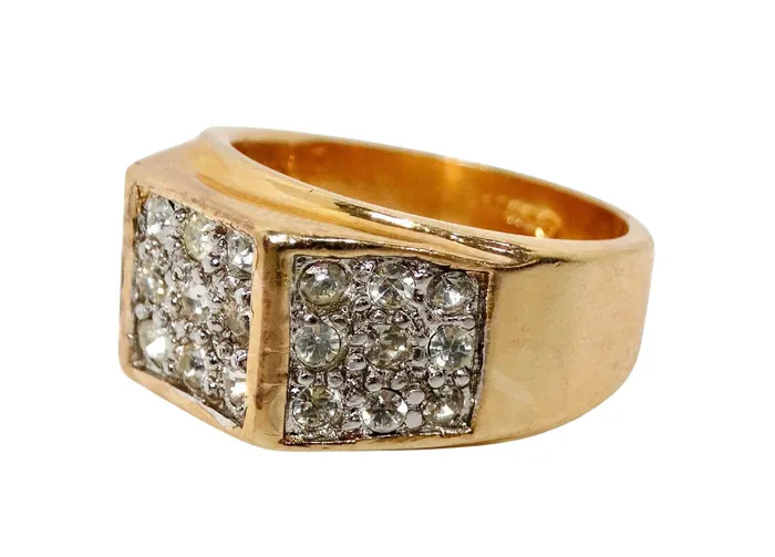 Rings Vintage by Misty 1990s Boxy 18k Gold Plated Crystal Encrusted Cocktail Ring Rings Vintage by Misty 1990s Boxy 18k Gold Plated Crystal Encrusted Cocktail Ring