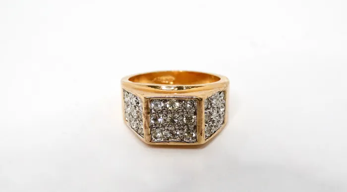 Rings Vintage by Misty 1990s Boxy 18k Gold Plated Crystal Encrusted Cocktail Ring