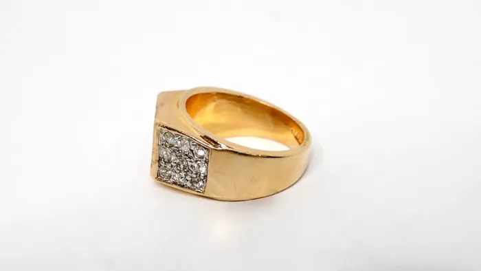 Rings Vintage by Misty 1990s Boxy 18k Gold Plated Crystal Encrusted Cocktail Ring