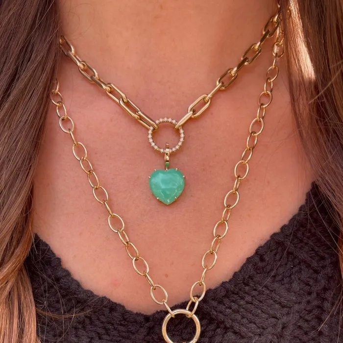 Shylee Rose Jewelry Open Link Chain Necklace with Diamond Charm Ring Holder Necklaces