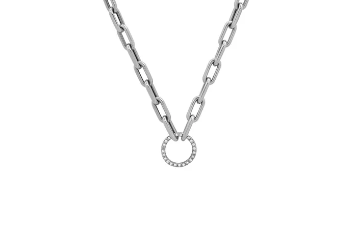 Shylee Rose Jewelry Open Link Chain Necklace with Diamond Charm Ring Holder Necklaces