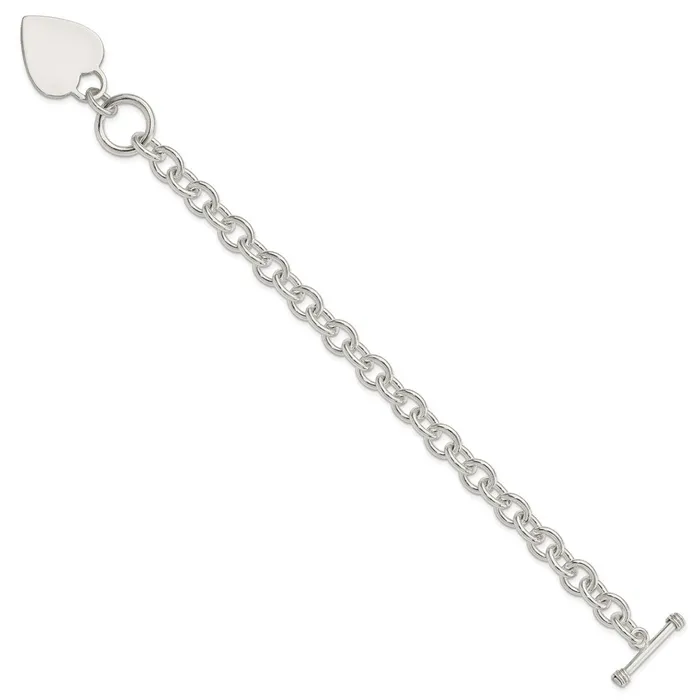 Sterling Silver Engraveable Heart Disc on Fancy Link Toggle BraceletWBCQG1161875 WB Choice Jewelry Bracelets Sterling Silver Engraveable Heart Disc on Fancy Link Toggle BraceletWBCQG1161875 WB Choice Jewelry Bracelets