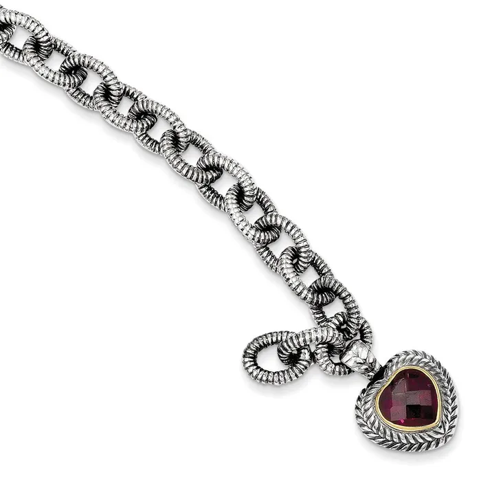 Sterling Silver w14k Rhodolite Garnet Heart BraceletWBCQTC398 WB Choice Jewelry Bracelets Sterling Silver w14k Rhodolite Garnet Heart BraceletWBCQTC398 WB Choice Jewelry Bracelets