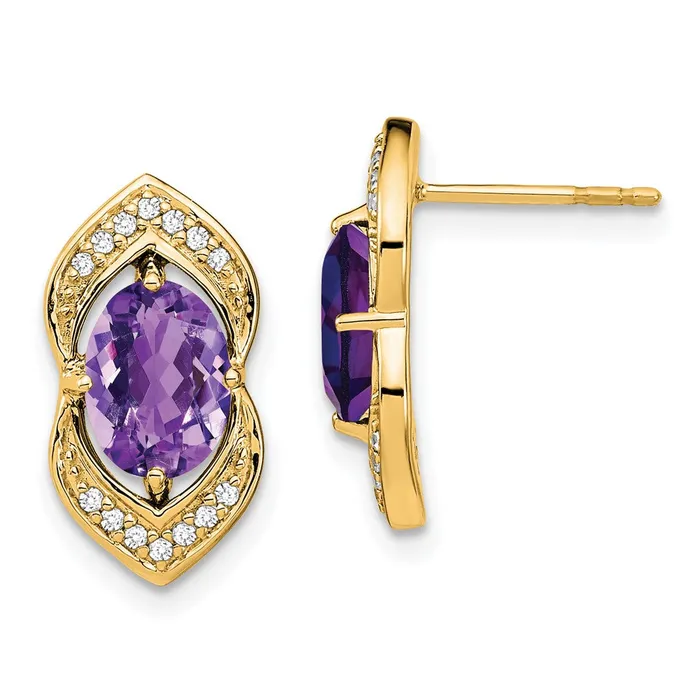 WB Choice Jewelry Earrings 14k Amethyst and Diamond Post EarringsWBCEM7088AM014YA WB Choice Jewelry Earrings 14k Amethyst and Diamond Post EarringsWBCEM7088AM014YA