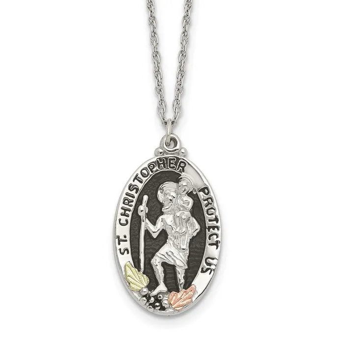 WB Choice Jewelry Necklaces Sterling Silver 12k Accents Antiqued St Christopher NecklaceWBCQBH25218 WB Choice Jewelry Necklaces Sterling Silver 12k Accents Antiqued St Christopher NecklaceWBCQBH25218