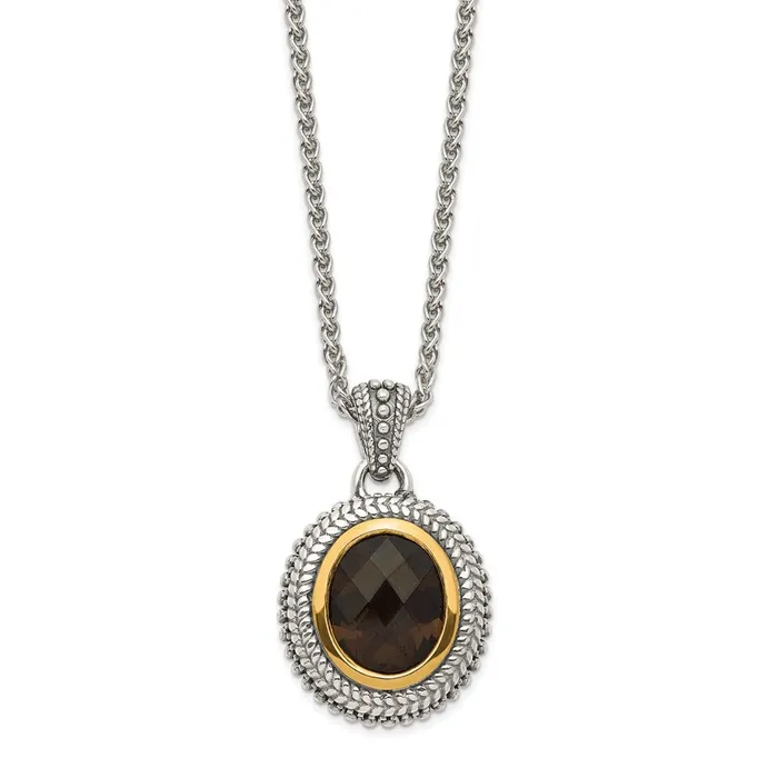WB Choice Jewelry Necklaces Sterling Silver w 14K Accent Antiqued Smokey Quartz NecklaceWBCQTC1675 WB Choice Jewelry Necklaces Sterling Silver w 14K Accent Antiqued Smokey Quartz NecklaceWBCQTC1675
