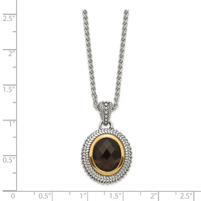 WB Choice Jewelry Necklaces Sterling Silver w 14K Accent Antiqued Smokey Quartz NecklaceWBCQTC1675 WB Choice Jewelry Necklaces Sterling Silver w 14K Accent Antiqued Smokey Quartz NecklaceWBCQTC1675