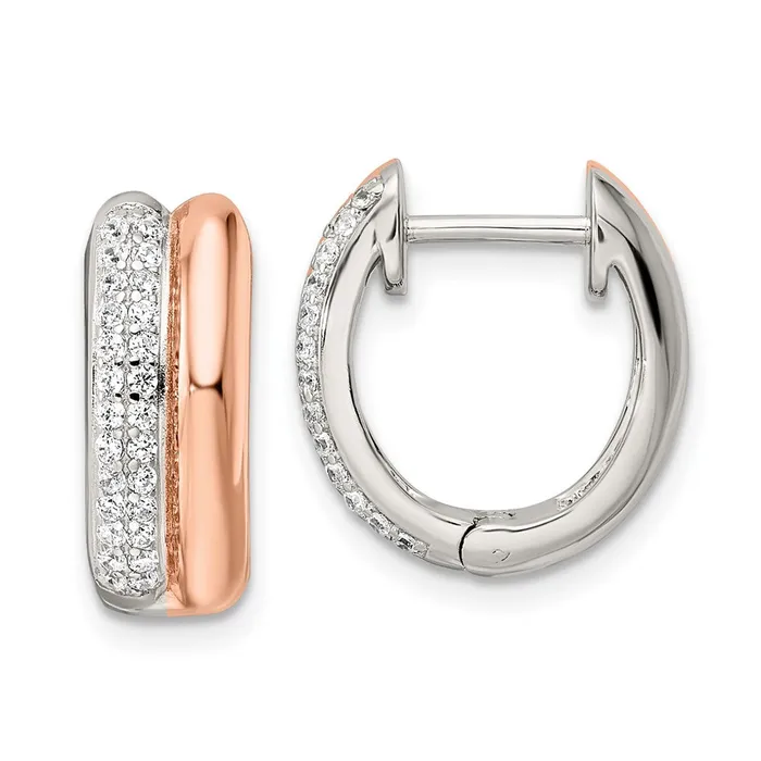 WB Choice Jewelry Sterling Silver Rosetone Polished Pave CZ Hinged Hoop EarringsWBCQE16314 Earrings WB Choice Jewelry Sterling Silver Rosetone Polished Pave CZ Hinged Hoop EarringsWBCQE16314 Earrings