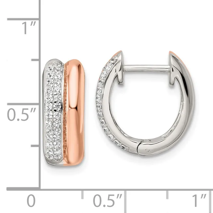 WB Choice Jewelry Sterling Silver Rosetone Polished Pave CZ Hinged Hoop EarringsWBCQE16314 Earrings WB Choice Jewelry Sterling Silver Rosetone Polished Pave CZ Hinged Hoop EarringsWBCQE16314 Earrings
