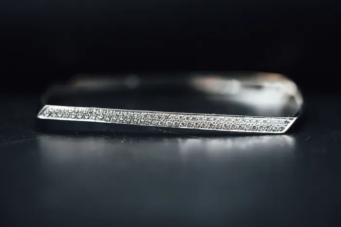 14k White Gold Diamond Square Bangle Bracelet Wilkerson Bracelets