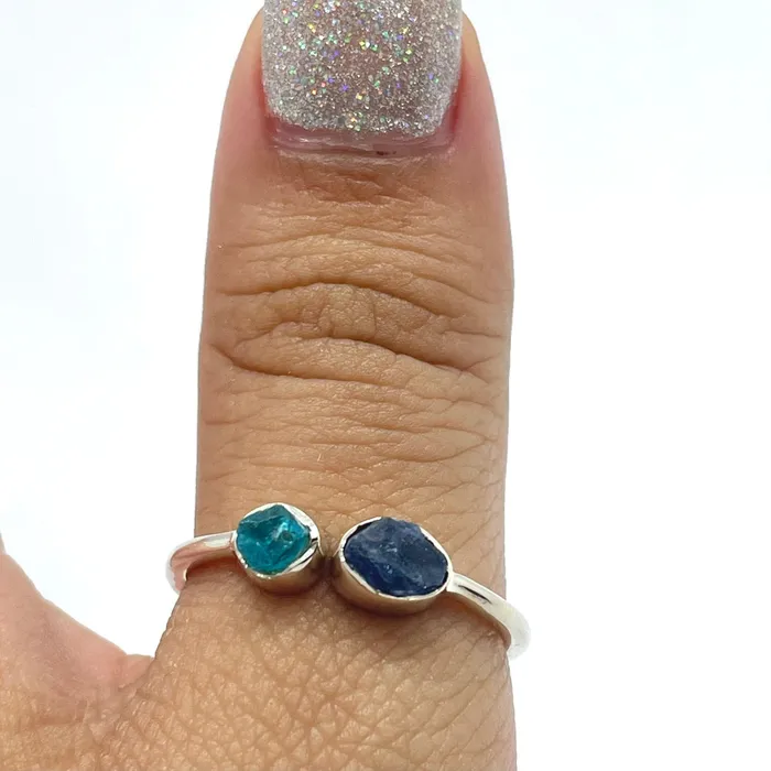 Apatite Blue Sapphire Natural Dainty Adjustable SS Ring J007 Natural Creations Rings