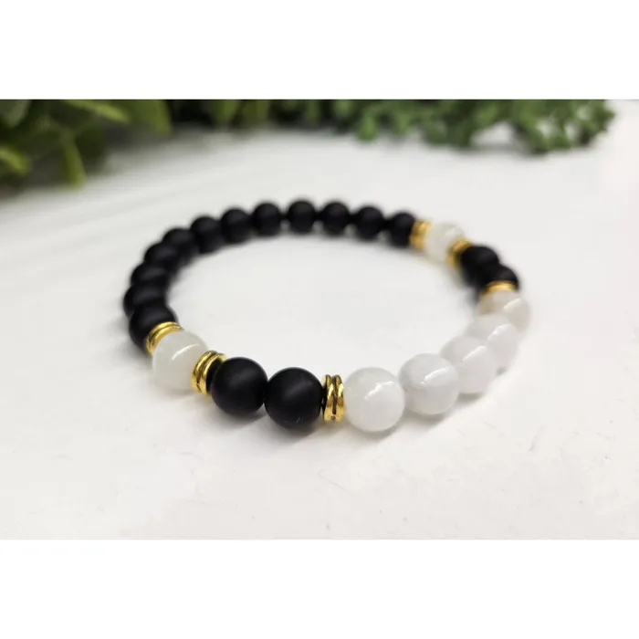 Bliss Crystals Bracelets Cleansing Bracelet with Black Obsidian Selenite 8mm Beads 75 Length LV3997