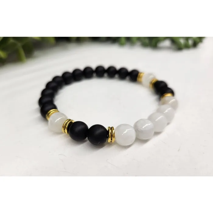 Bliss Crystals Bracelets Cleansing Bracelet with Black Obsidian Selenite 8mm Beads 75 Length LV3997