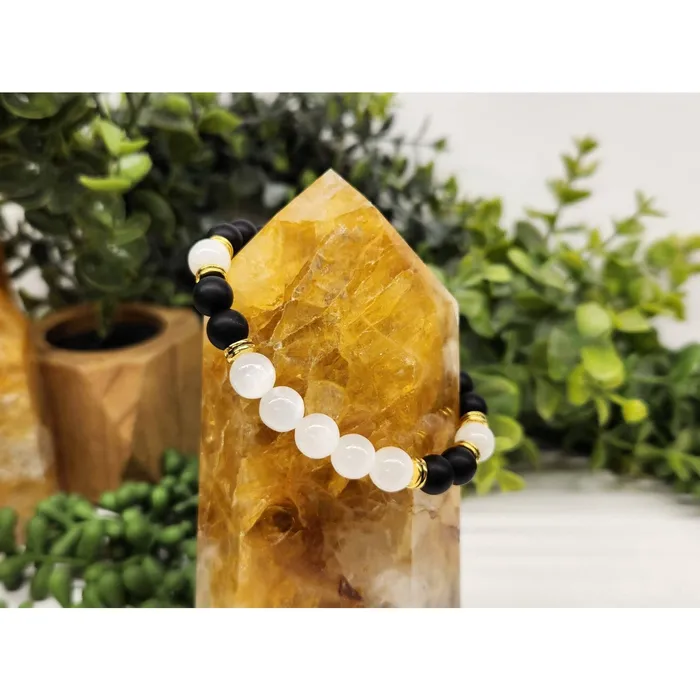 Bliss Crystals Bracelets Cleansing Bracelet with Black Obsidian Selenite 8mm Beads 75 Length LV3997
