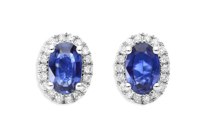 Earrings 18kt Gold Oval Blue Sapphires Stud Round Diamonds Albert Hern Earrings Earrings 18kt Gold Oval Blue Sapphires Stud Round Diamonds Albert Hern Earrings