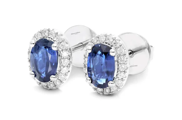 Earrings 18kt Gold Oval Blue Sapphires Stud Round Diamonds Albert Hern Earrings Earrings 18kt Gold Oval Blue Sapphires Stud Round Diamonds Albert Hern Earrings