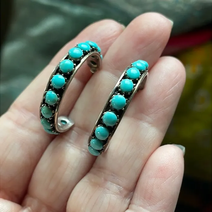 Earrings Vintage Paris Jewelry Turquoise Hoop Earrings Sterling Silver Vintage Earrings Vintage Paris Jewelry Turquoise Hoop Earrings Sterling Silver Vintage
