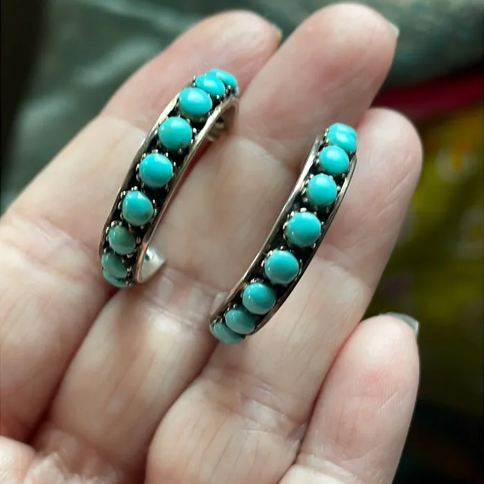 Earrings Vintage Paris Jewelry Turquoise Hoop Earrings Sterling Silver Vintage Earrings Vintage Paris Jewelry Turquoise Hoop Earrings Sterling Silver Vintage
