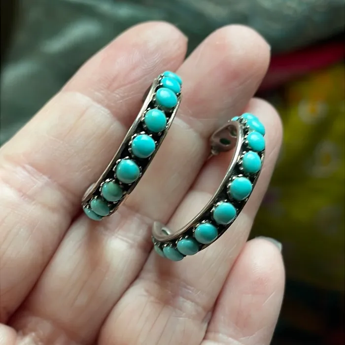 Earrings Vintage Paris Jewelry Turquoise Hoop Earrings Sterling Silver Vintage Earrings Vintage Paris Jewelry Turquoise Hoop Earrings Sterling Silver Vintage