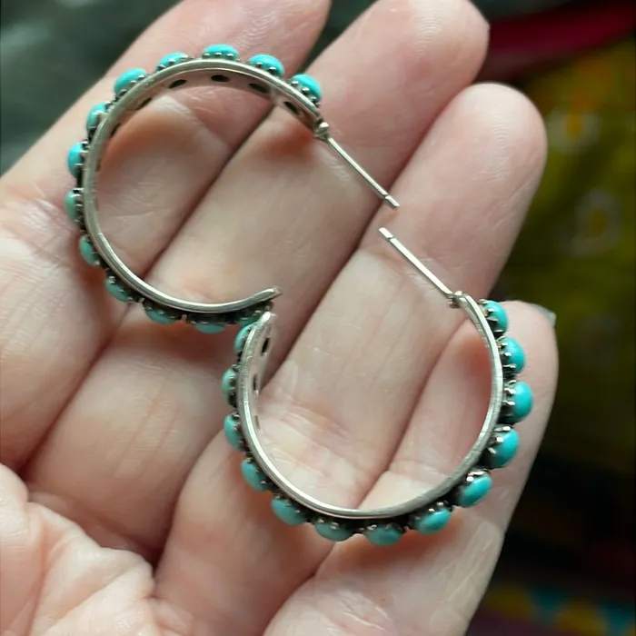 Earrings Vintage Paris Jewelry Turquoise Hoop Earrings Sterling Silver Vintage Earrings Vintage Paris Jewelry Turquoise Hoop Earrings Sterling Silver Vintage