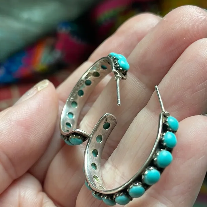 Earrings Vintage Paris Jewelry Turquoise Hoop Earrings Sterling Silver Vintage Earrings Vintage Paris Jewelry Turquoise Hoop Earrings Sterling Silver Vintage
