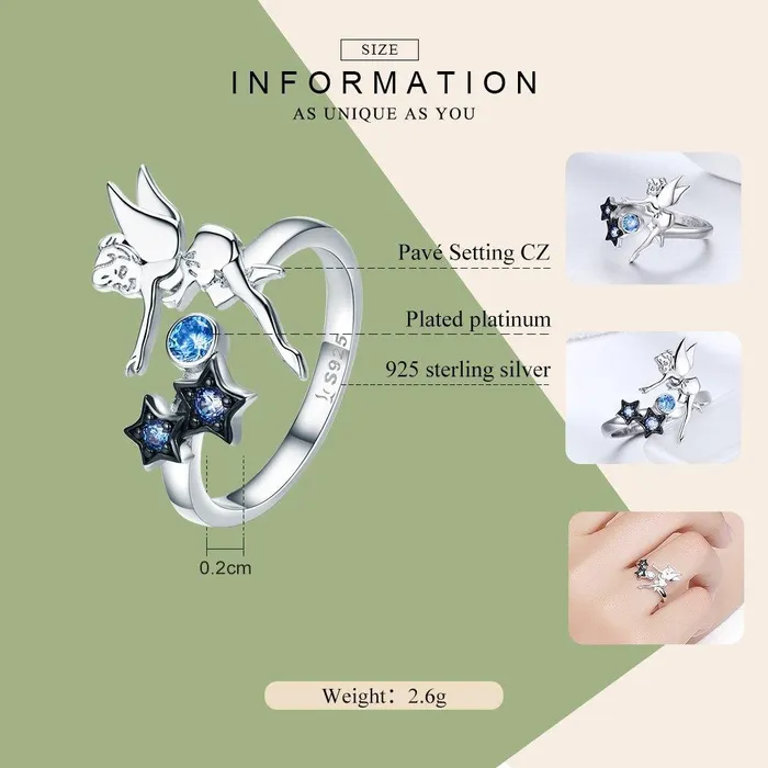 Fairy with Moon Stars Jewelry in Sterling Silver Ring and Necklace AliExpress Rings