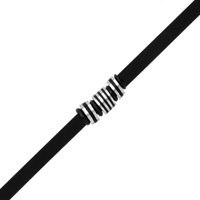 INOX JEWELRY Necklaces Silver Tone Stainless Steel Decorative Beads with Black Rubber Cable Chain
