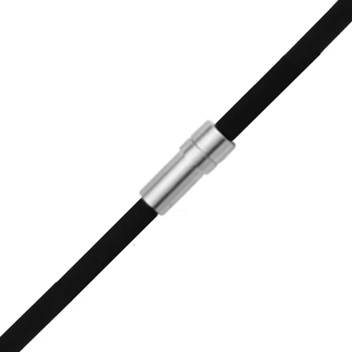 INOX JEWELRY Necklaces Silver Tone Stainless Steel Decorative Beads with Black Rubber Cable Chain