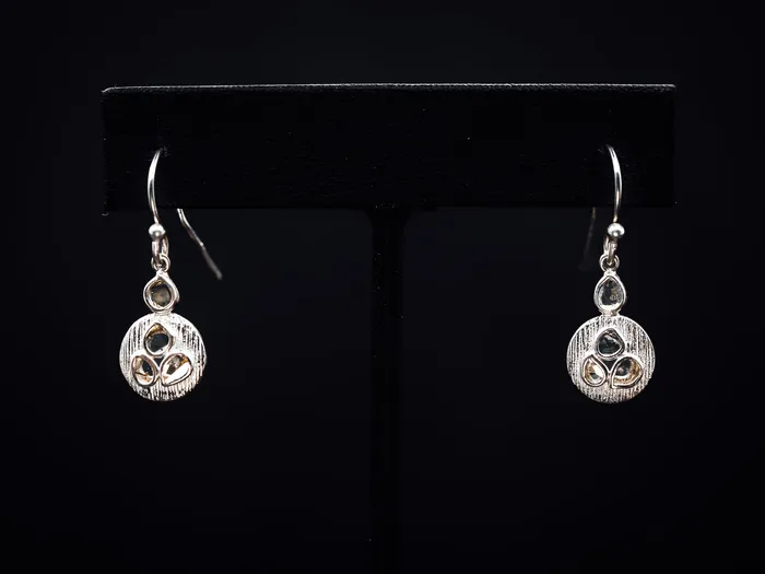 Jorge Revilla Earrings Sterling Silver Sliced Diamond Dangle Earrings
