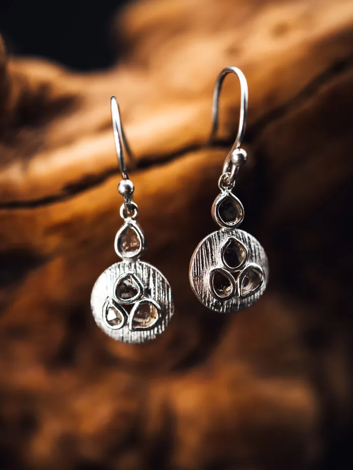 Jorge Revilla Earrings Sterling Silver Sliced Diamond Dangle Earrings