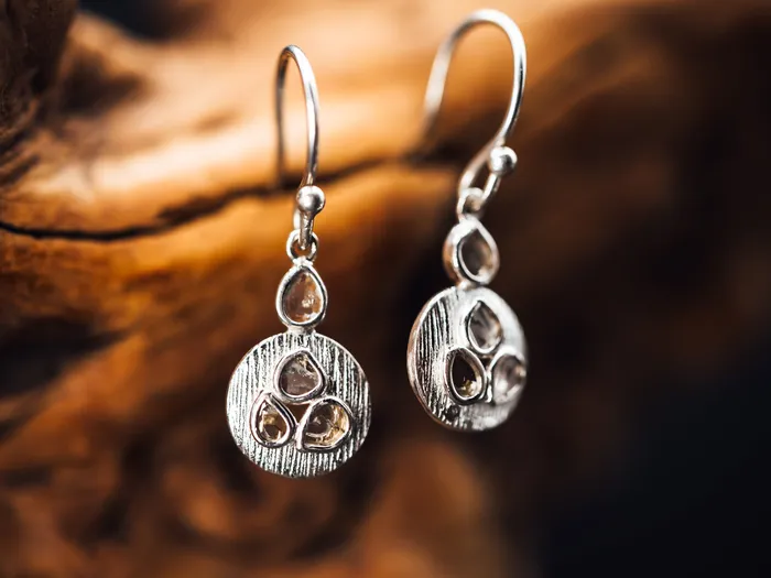 Jorge Revilla Earrings Sterling Silver Sliced Diamond Dangle Earrings