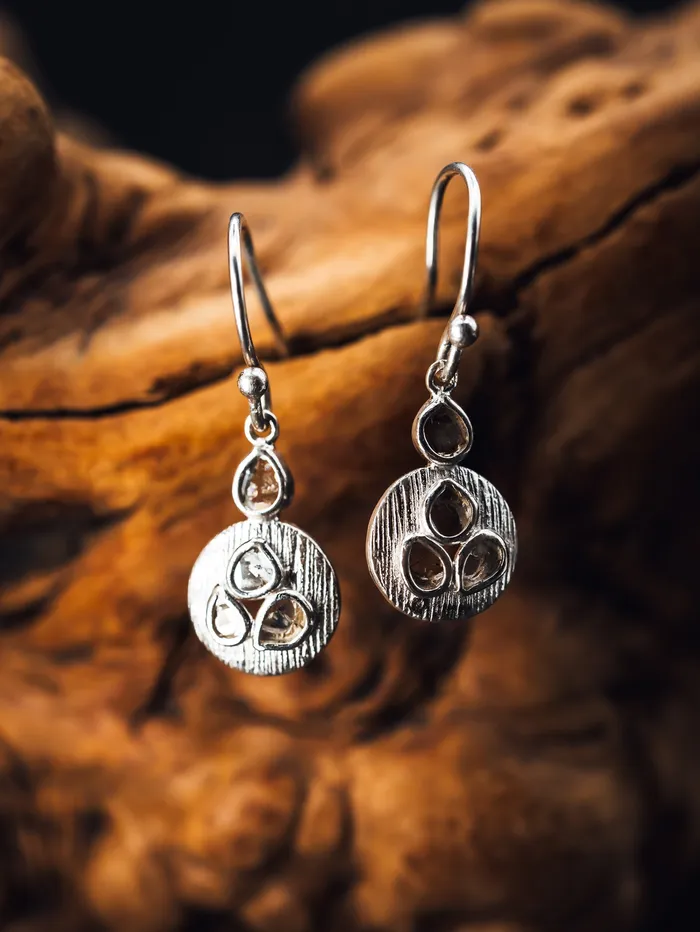 Jorge Revilla Earrings Sterling Silver Sliced Diamond Dangle Earrings