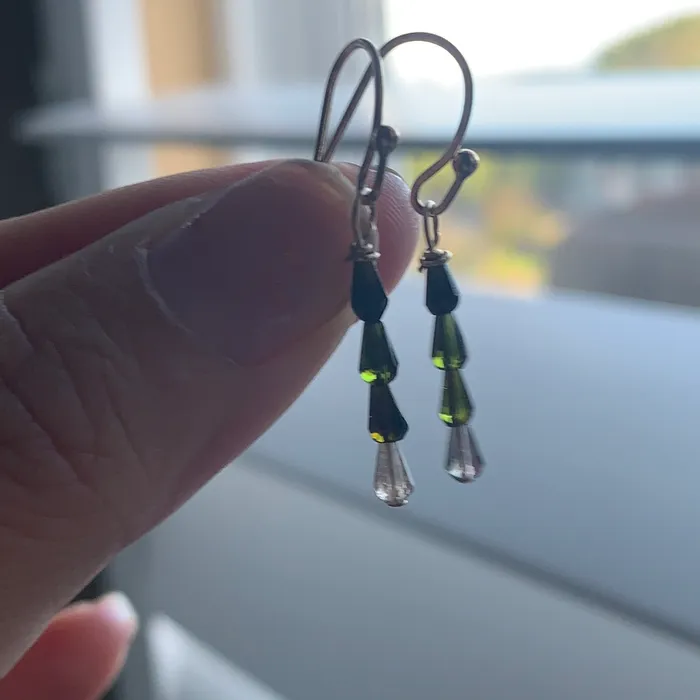 Love Vintage Paris Earrings Green Tourmaline Earrings Gold Filled Handmade