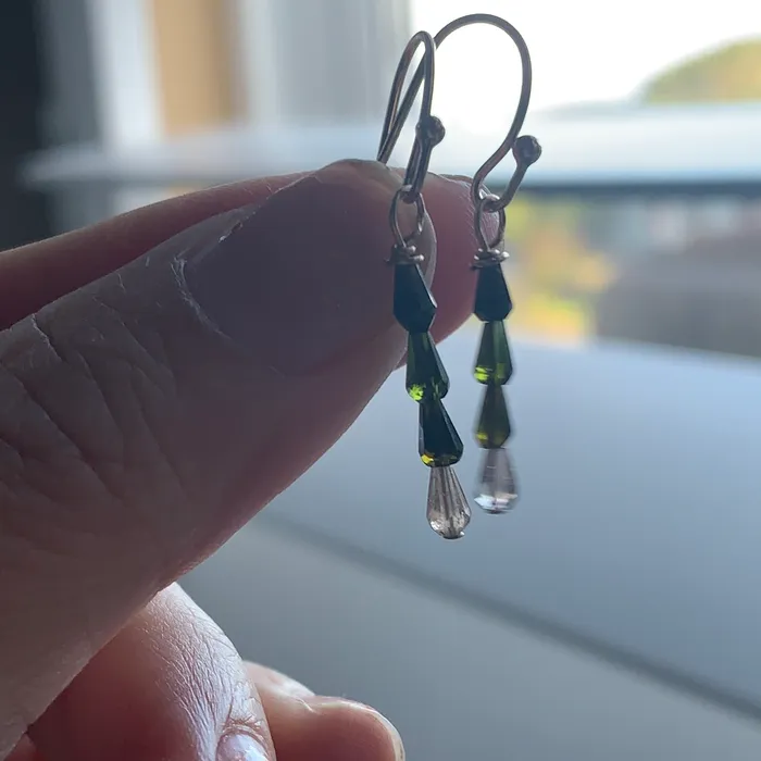 Love Vintage Paris Earrings Green Tourmaline Earrings Gold Filled Handmade