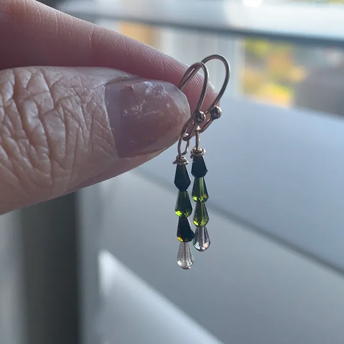 Love Vintage Paris Earrings Green Tourmaline Earrings Gold Filled Handmade