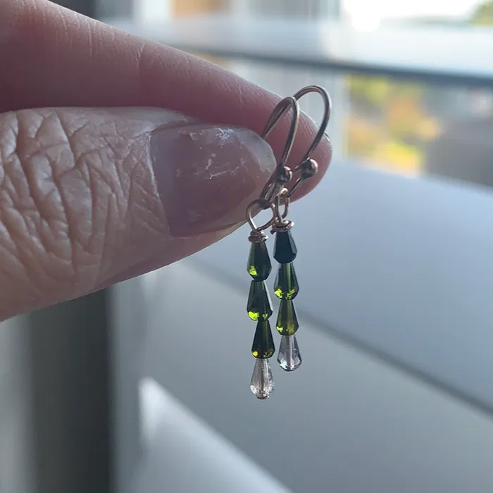 Love Vintage Paris Earrings Green Tourmaline Earrings Gold Filled Handmade