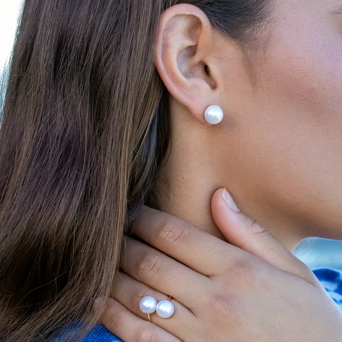 misha hawaii Earrings Large White Pearl Stud Earring misha hawaii Earrings Large White Pearl Stud Earring