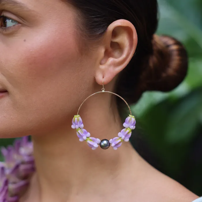 Purple Crown Tahitian Pearl Hoop Earring MishaHawaii Earrings Purple Crown Tahitian Pearl Hoop Earring MishaHawaii Earrings