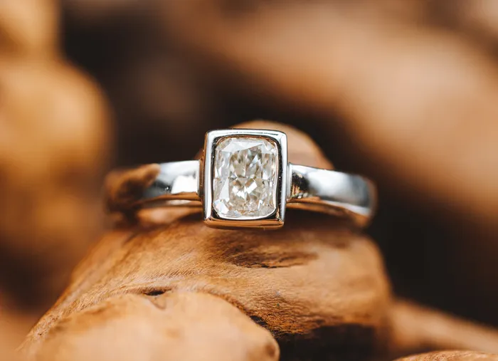 Rings 14k White Gold Bezel Set Radiant Cut Diamond Ring Art FX fine jewelry Rings 14k White Gold Bezel Set Radiant Cut Diamond Ring Art FX fine jewelry