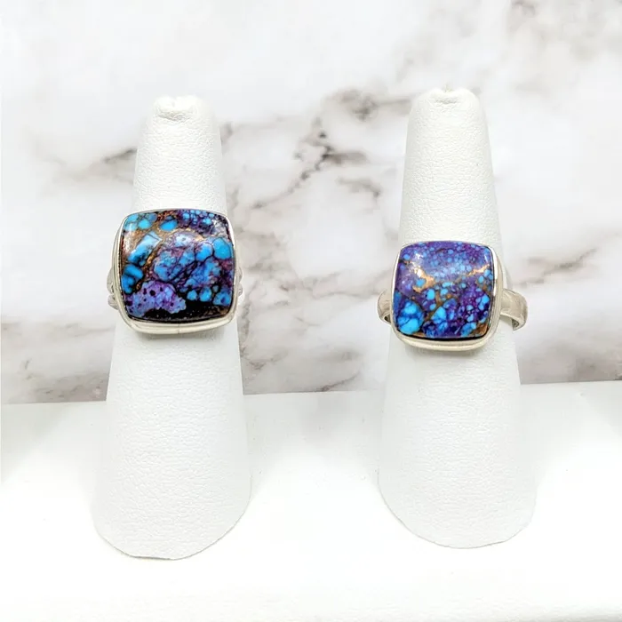 Rings Bliss Crystals Purple Mojave Turquoise Size 7 10 Square SS Ring LV4607 Rings Bliss Crystals Purple Mojave Turquoise Size 7 10 Square SS Ring LV4607