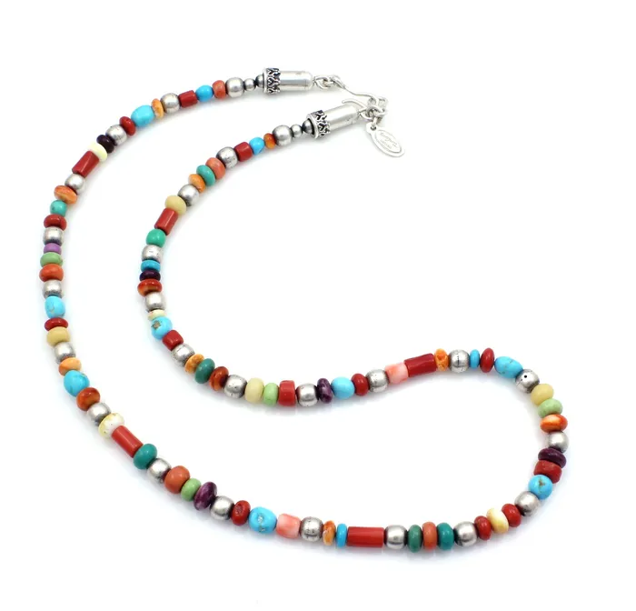 Single Stand Multi Stone with Silver Bead Necklace Don Lucas Necklaces