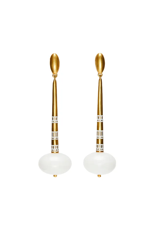 Van Gelder Earrings White Agate Ear Pendants