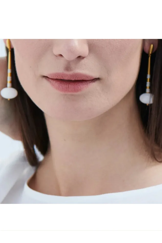 Van Gelder Earrings White Agate Ear Pendants